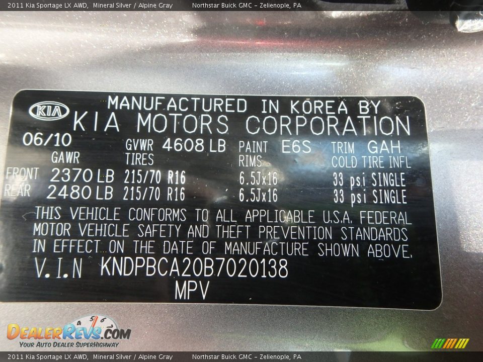 2011 Kia Sportage LX AWD Mineral Silver / Alpine Gray Photo #20