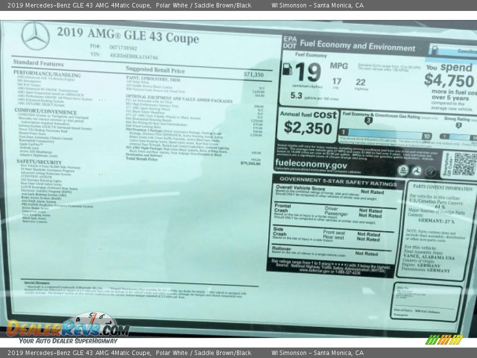 2019 Mercedes-Benz GLE 43 AMG 4Matic Coupe Polar White / Saddle Brown/Black Photo #11