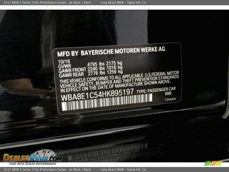 2017 BMW 3 Series 330e iPerfomance Sedan Jet Black / Black Photo #19