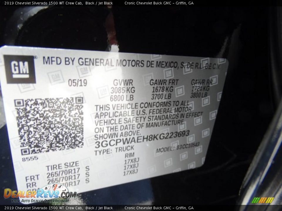 2019 Chevrolet Silverado 1500 WT Crew Cab Black / Jet Black Photo #26