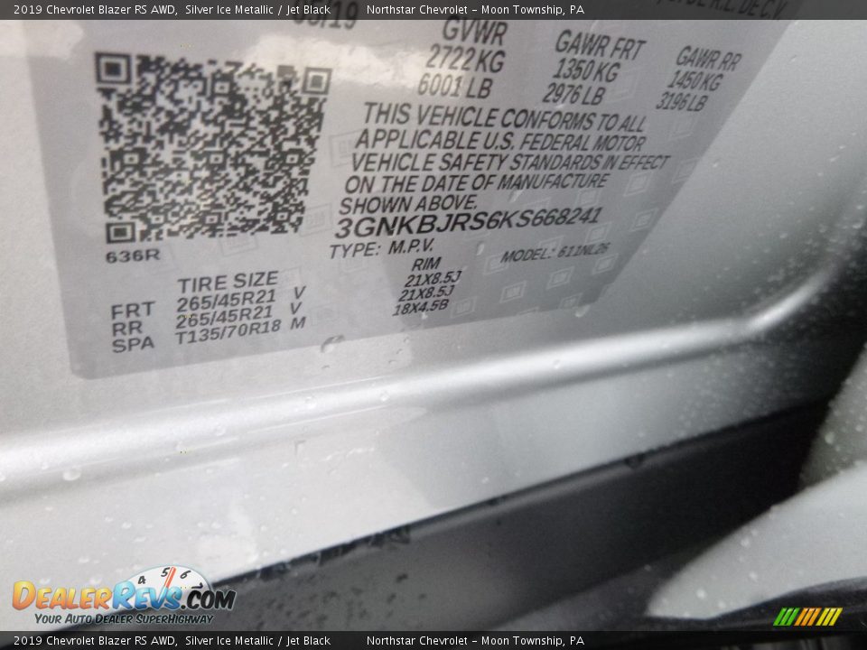 2019 Chevrolet Blazer RS AWD Silver Ice Metallic / Jet Black Photo #13