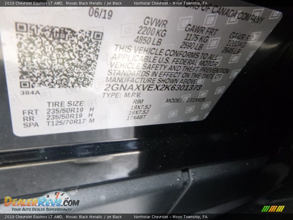 2019 Chevrolet Equinox LT AWD Mosaic Black Metallic / Jet Black Photo #14