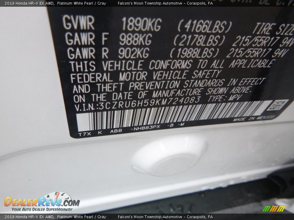 2019 Honda HR-V EX AWD Platinum White Pearl / Gray Photo #12