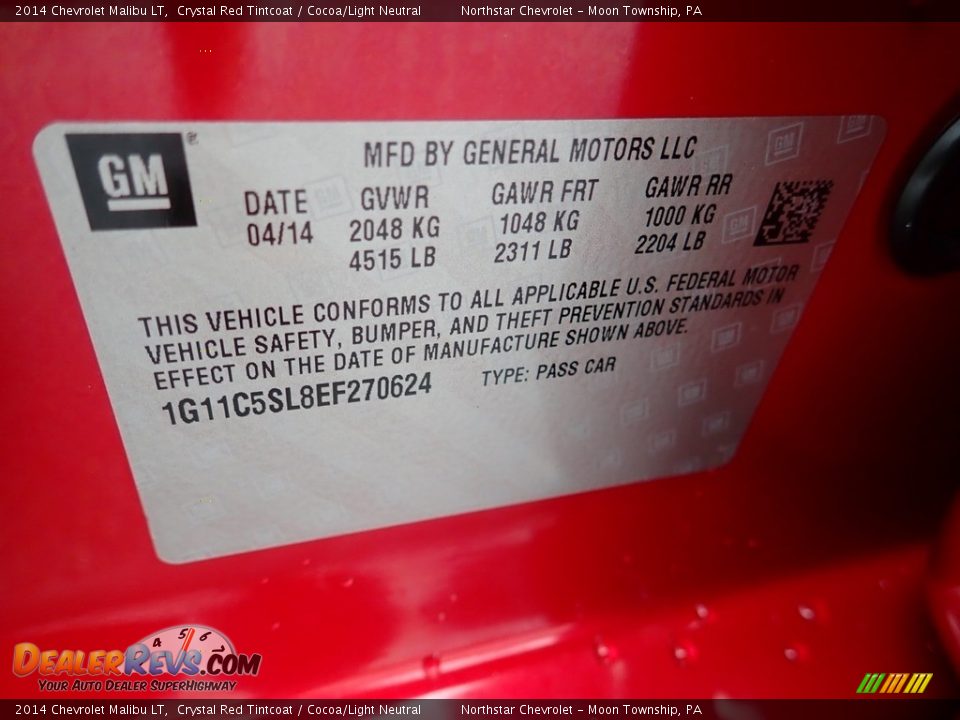2014 Chevrolet Malibu LT Crystal Red Tintcoat / Cocoa/Light Neutral Photo #28