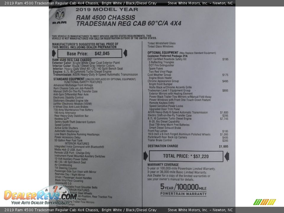 2019 Ram 4500 Tradesman Regular Cab 4x4 Chassis Bright White / Black/Diesel Gray Photo #28
