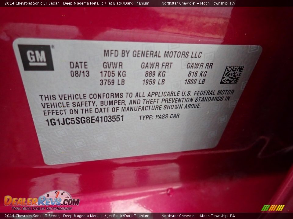 2014 Chevrolet Sonic LT Sedan Deep Magenta Metallic / Jet Black/Dark Titanium Photo #29