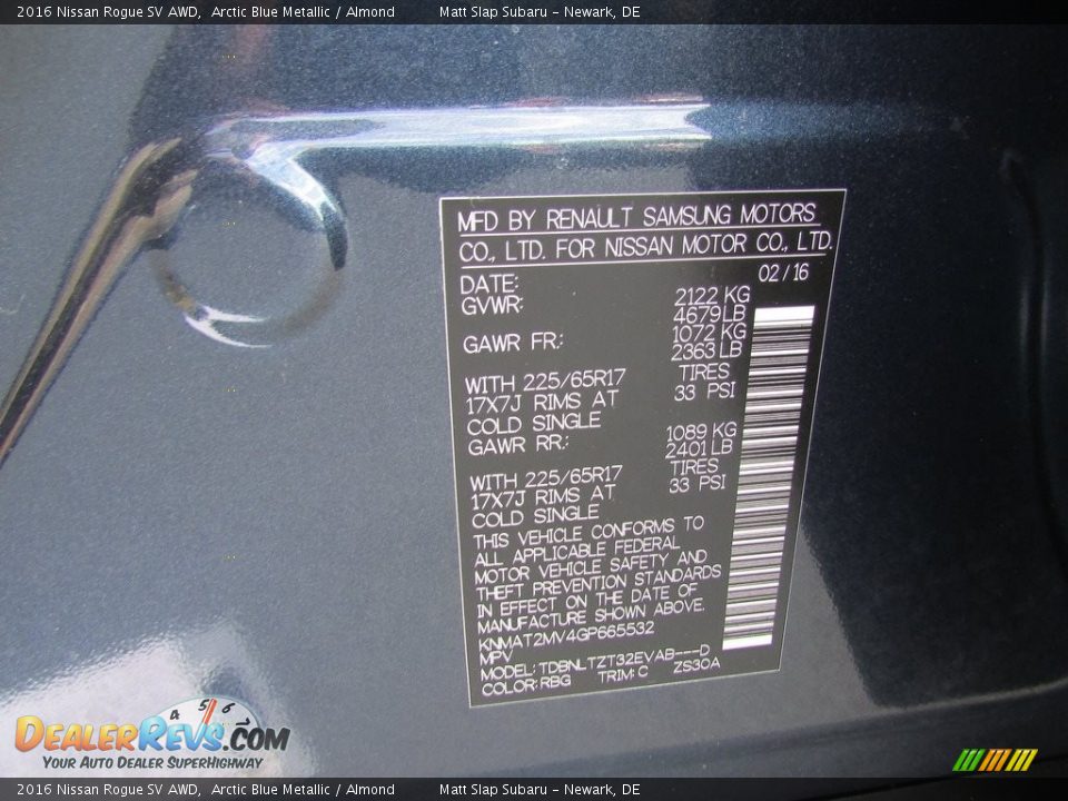 2016 Nissan Rogue SV AWD Arctic Blue Metallic / Almond Photo #29