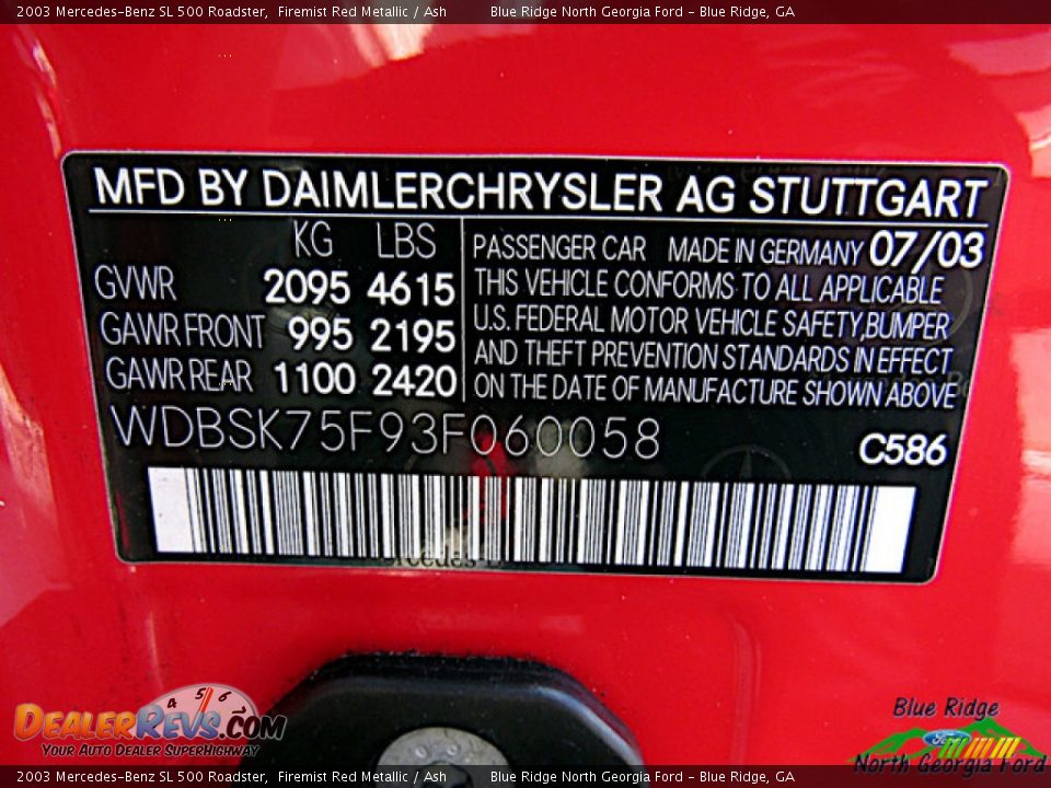 2003 Mercedes-Benz SL 500 Roadster Firemist Red Metallic / Ash Photo #31