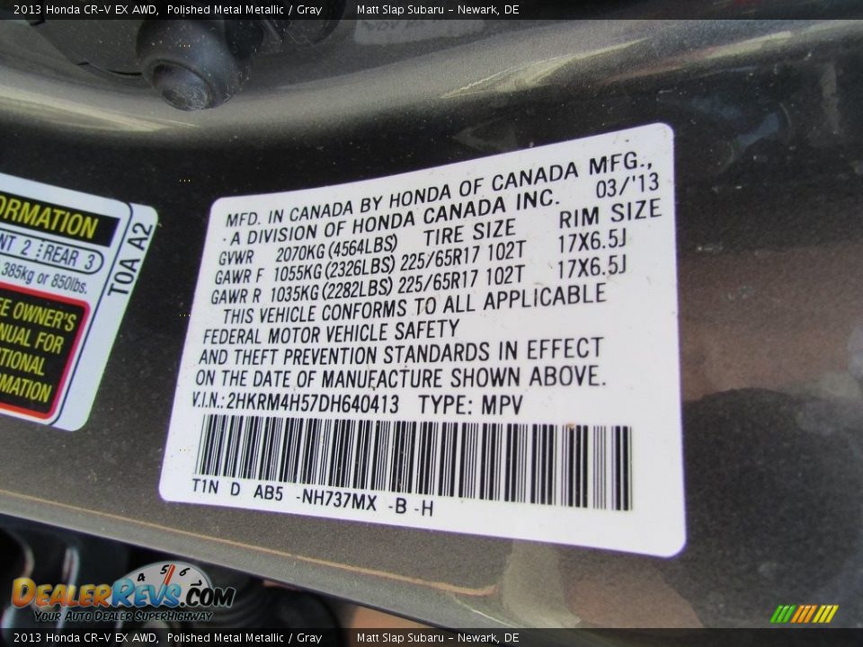 2013 Honda CR-V EX AWD Polished Metal Metallic / Gray Photo #31