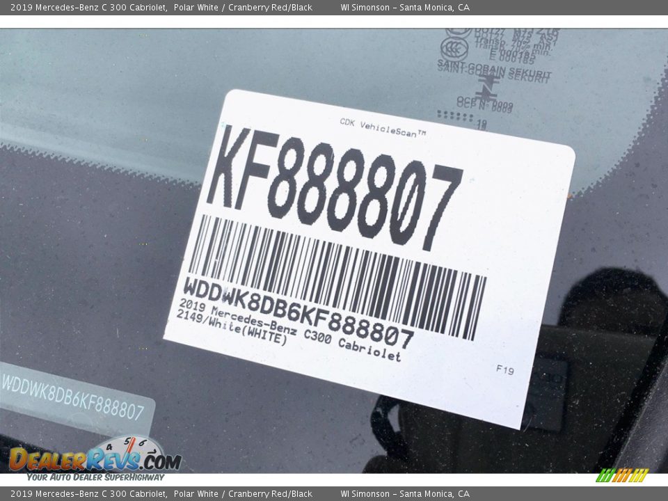 2019 Mercedes-Benz C 300 Cabriolet Polar White / Cranberry Red/Black Photo #2