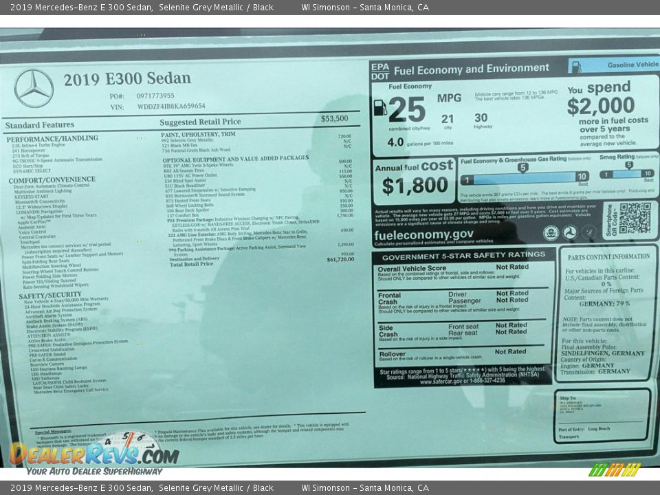 2019 Mercedes-Benz E 300 Sedan Selenite Grey Metallic / Black Photo #10