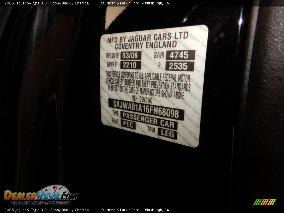 2006 Jaguar S-Type 3.0 Ebony Black / Charcoal Photo #19