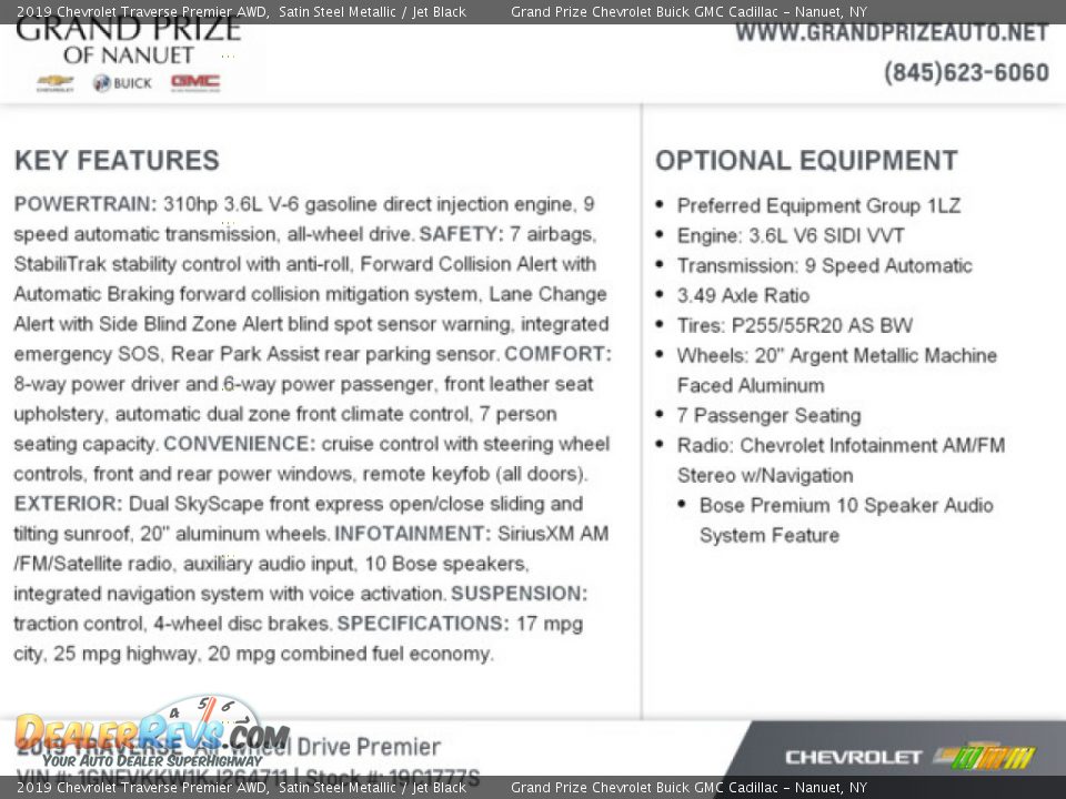 2019 Chevrolet Traverse Premier AWD Satin Steel Metallic / Jet Black Photo #8