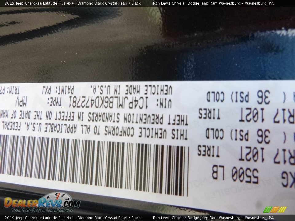 2019 Jeep Cherokee Latitude Plus 4x4 Diamond Black Crystal Pearl / Black Photo #14