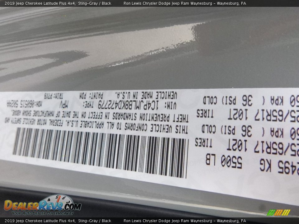 2019 Jeep Cherokee Latitude Plus 4x4 Sting-Gray / Black Photo #13