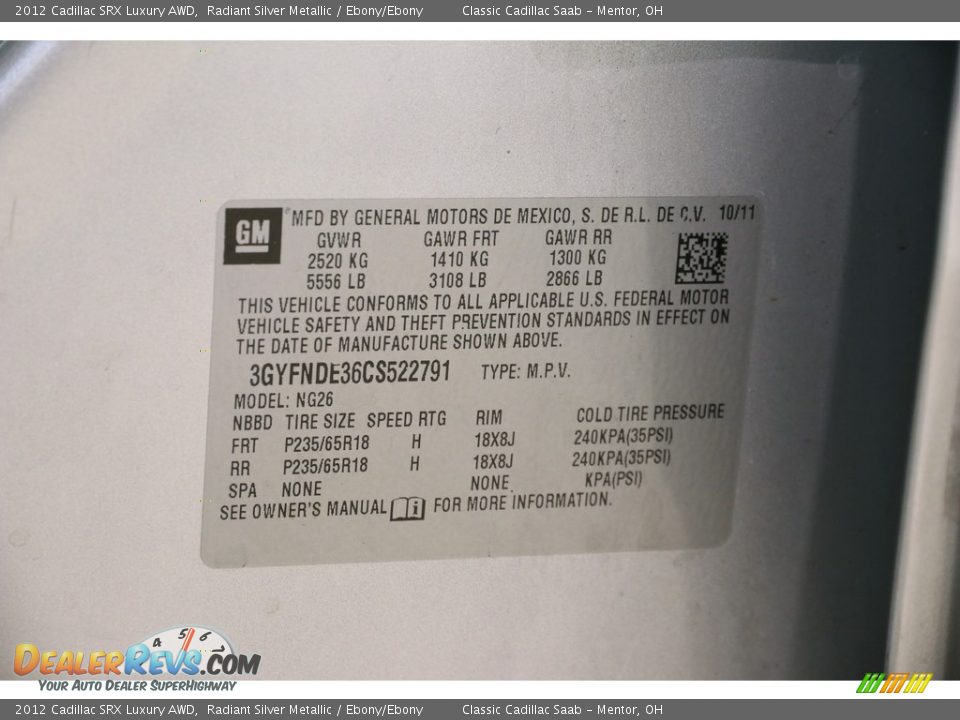 2012 Cadillac SRX Luxury AWD Radiant Silver Metallic / Ebony/Ebony Photo #19