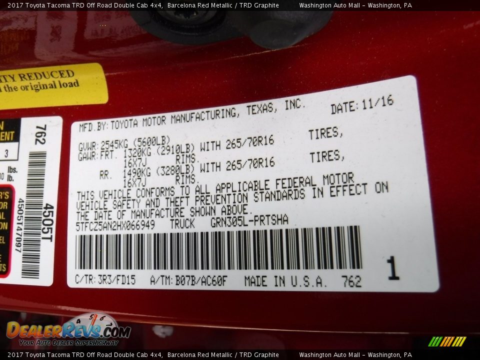 2017 Toyota Tacoma TRD Off Road Double Cab 4x4 Barcelona Red Metallic / TRD Graphite Photo #29