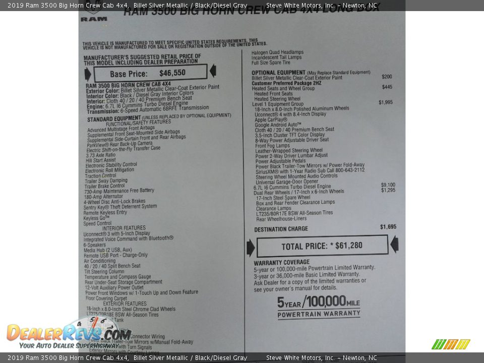 2019 Ram 3500 Big Horn Crew Cab 4x4 Billet Silver Metallic / Black/Diesel Gray Photo #35