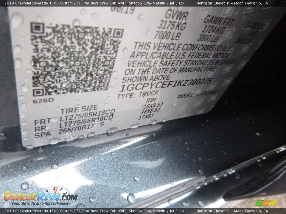 2019 Chevrolet Silverado 1500 Custom Z71 Trail Boss Crew Cab 4WD Shadow Gray Metallic / Jet Black Photo #16