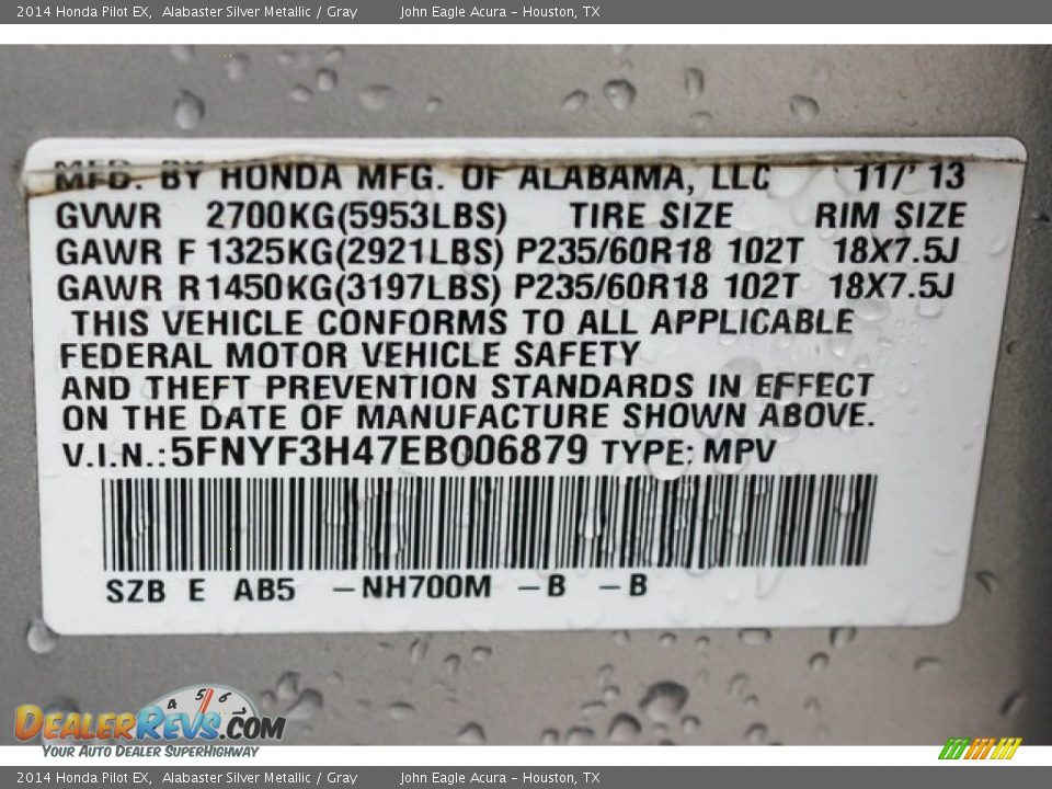 2014 Honda Pilot EX Alabaster Silver Metallic / Gray Photo #16