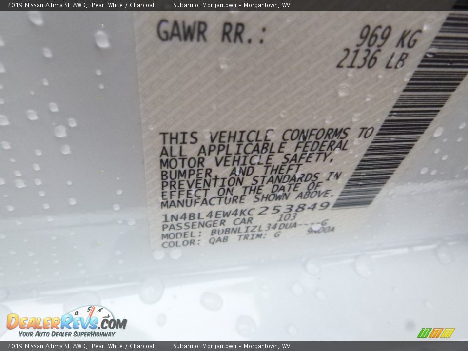 2019 Nissan Altima SL AWD Pearl White / Charcoal Photo #16