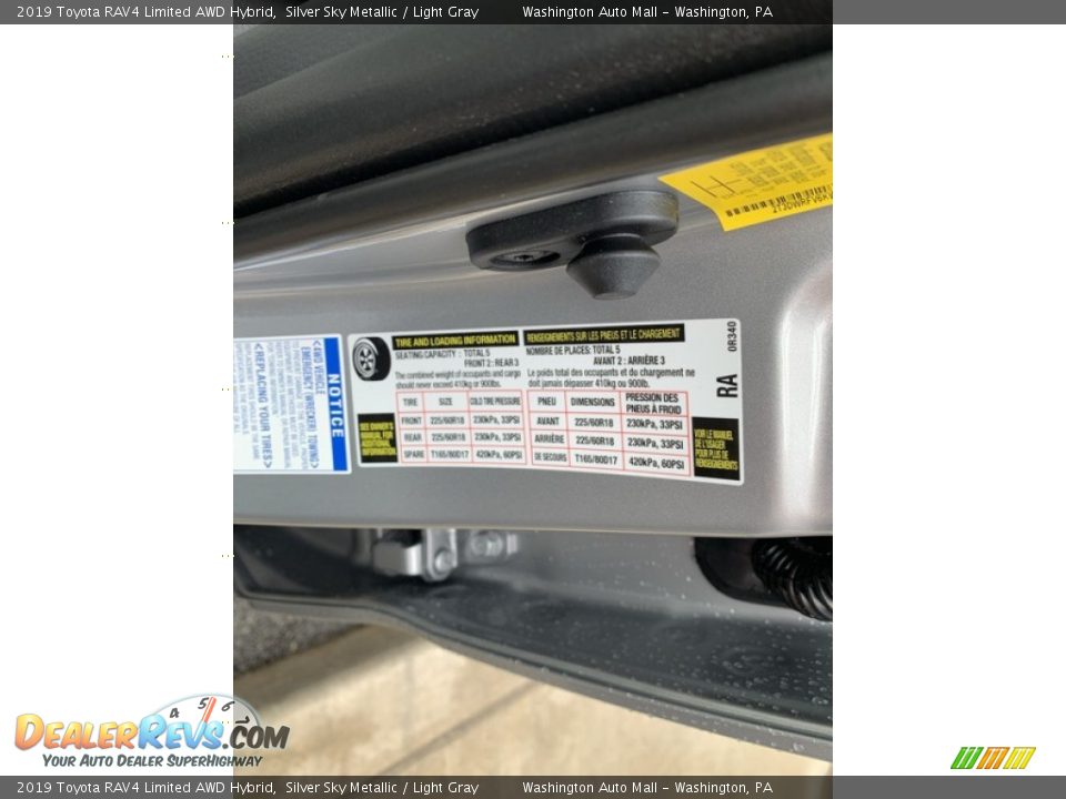 2019 Toyota RAV4 Limited AWD Hybrid Silver Sky Metallic / Light Gray Photo #13