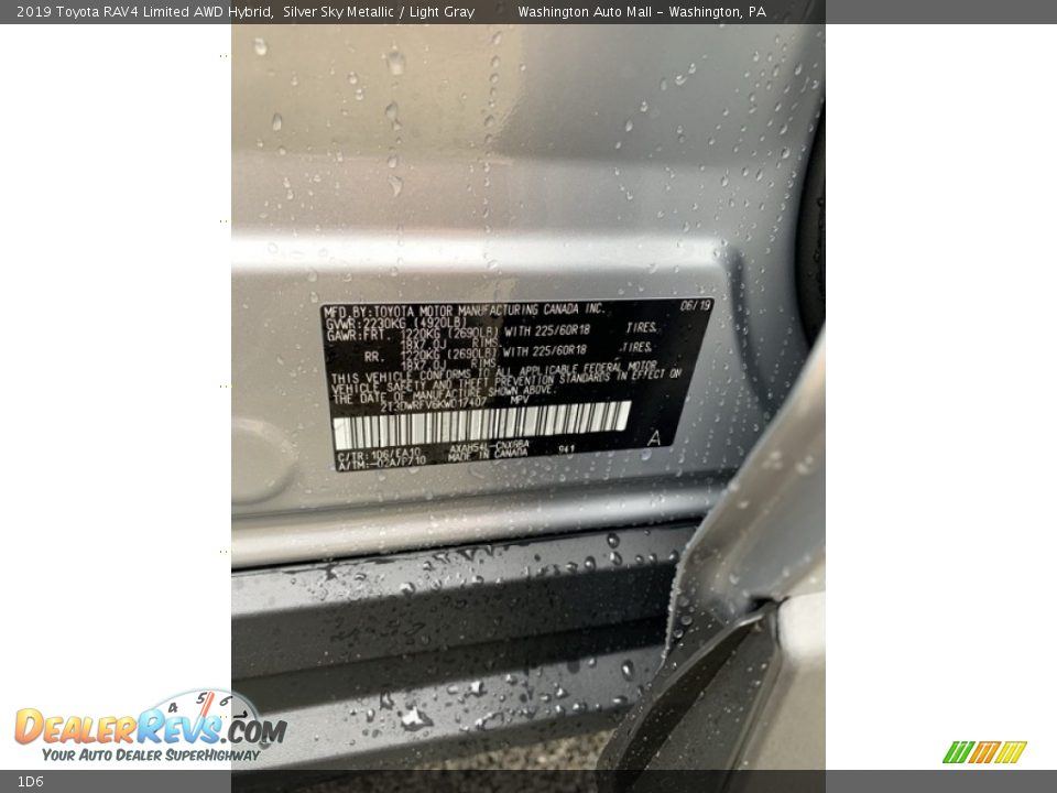 Toyota Color Code 1D6 Silver Sky Metallic