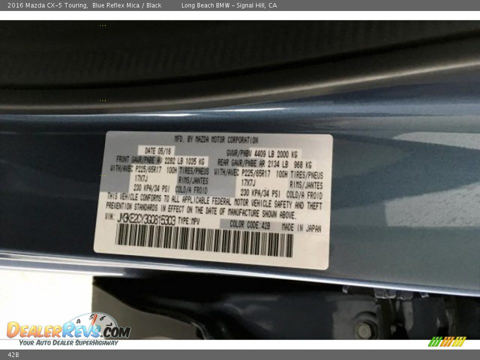 Mazda Color Code 42B Blue Reflex Mica