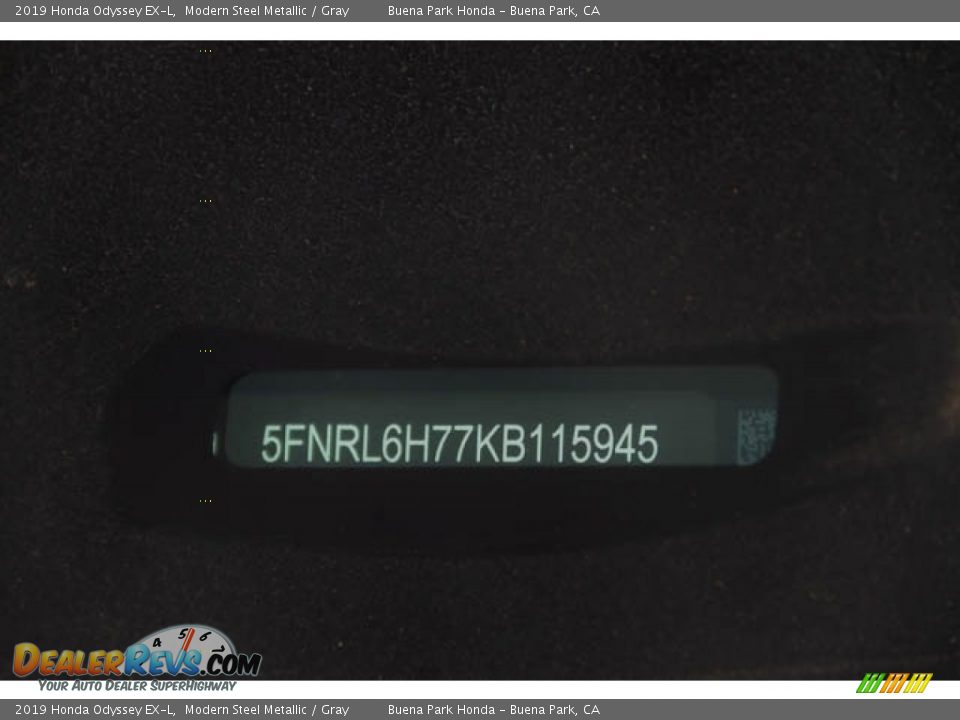 2019 Honda Odyssey EX-L Modern Steel Metallic / Gray Photo #28