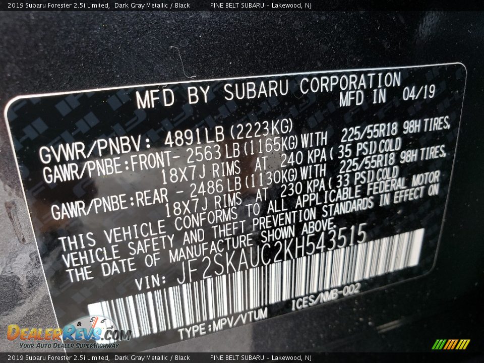 2019 Subaru Forester 2.5i Limited Dark Gray Metallic / Black Photo #9