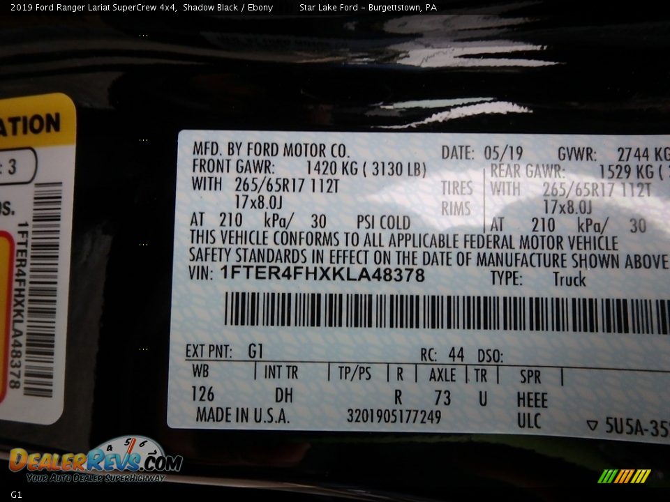 Ford Color Code G1 Shadow Black