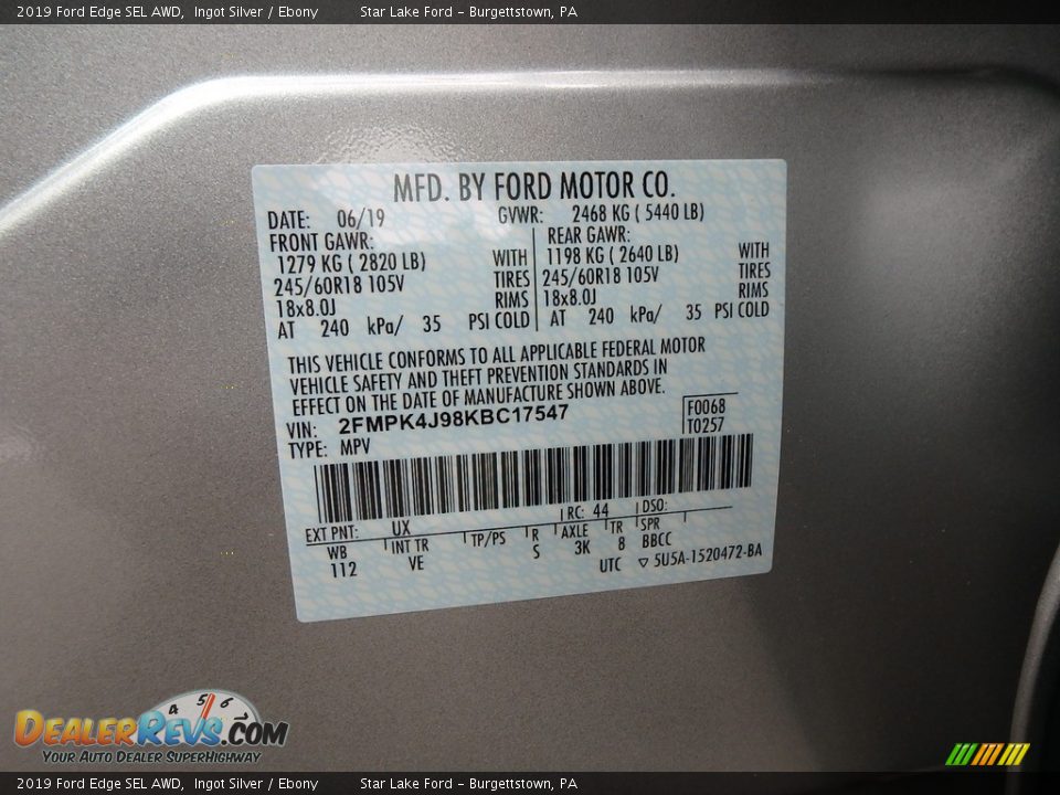2019 Ford Edge SEL AWD Ingot Silver / Ebony Photo #14