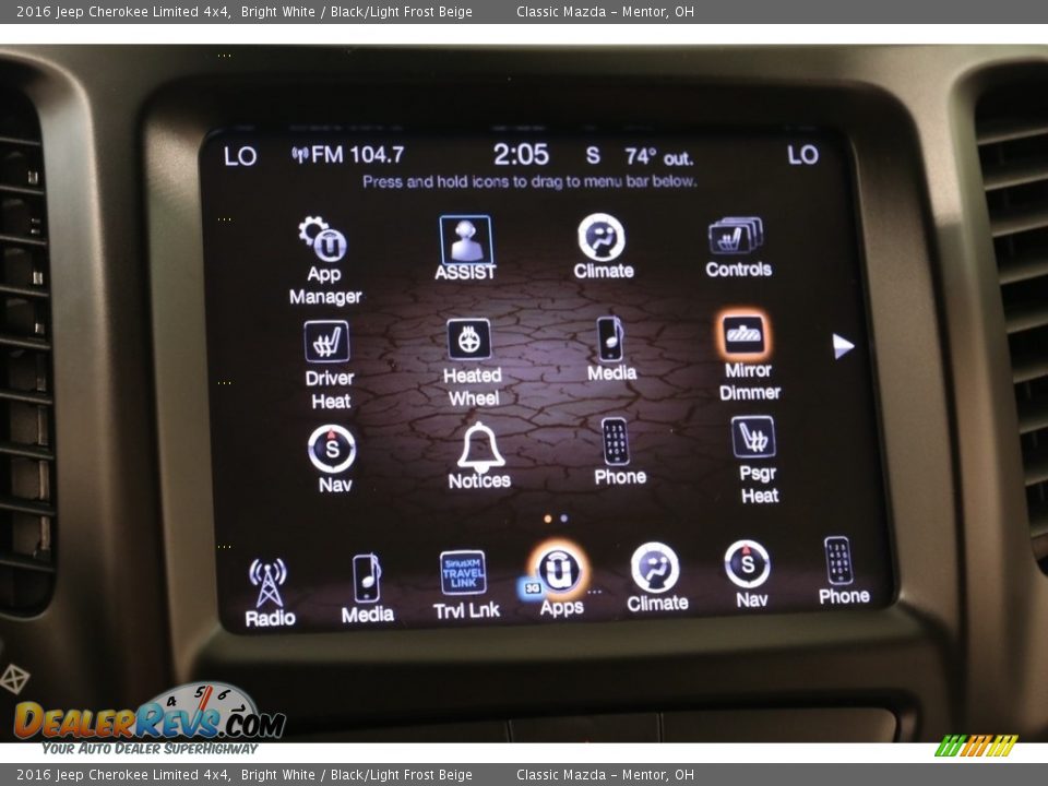 2016 Jeep Cherokee Limited 4x4 Bright White / Black/Light Frost Beige Photo #11