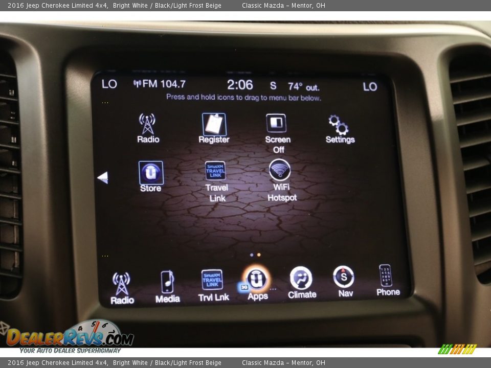 2016 Jeep Cherokee Limited 4x4 Bright White / Black/Light Frost Beige Photo #12