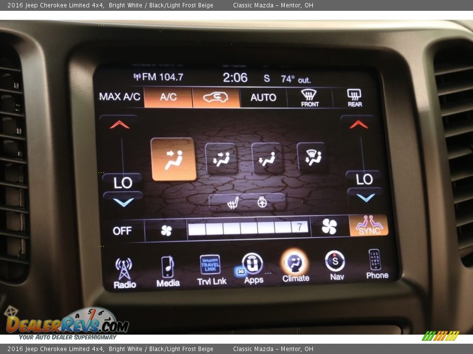 2016 Jeep Cherokee Limited 4x4 Bright White / Black/Light Frost Beige Photo #13