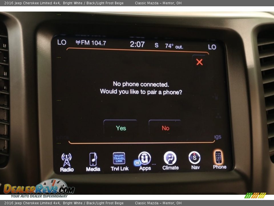 2016 Jeep Cherokee Limited 4x4 Bright White / Black/Light Frost Beige Photo #15