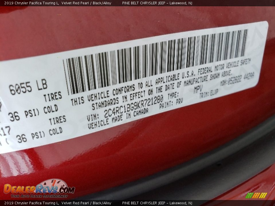2019 Chrysler Pacifica Touring L Velvet Red Pearl / Black/Alloy Photo #9