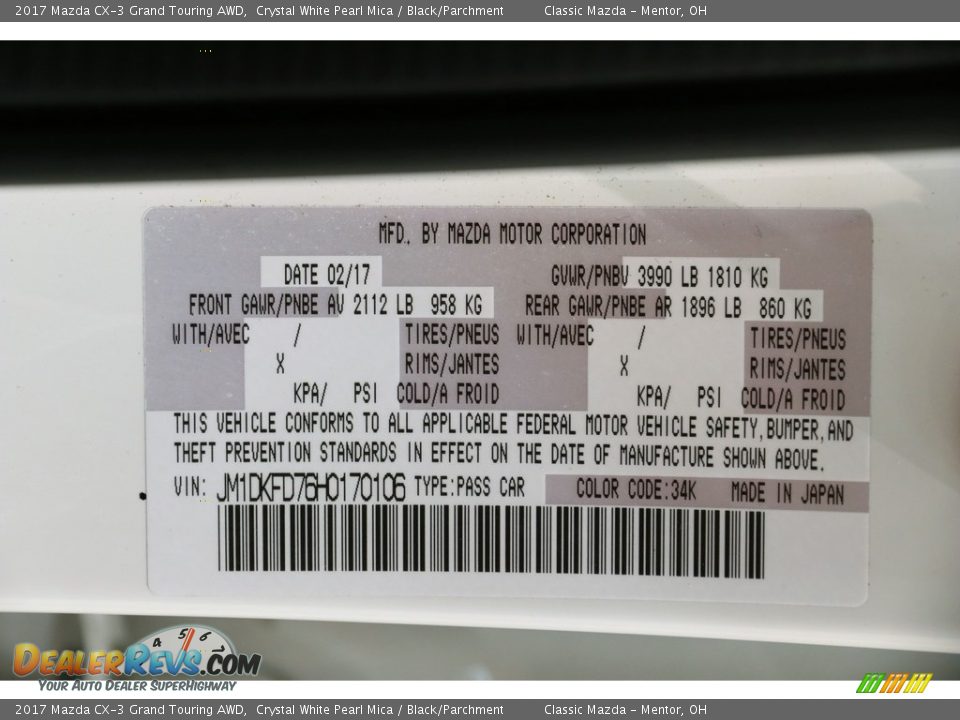 2017 Mazda CX-3 Grand Touring AWD Crystal White Pearl Mica / Black/Parchment Photo #21