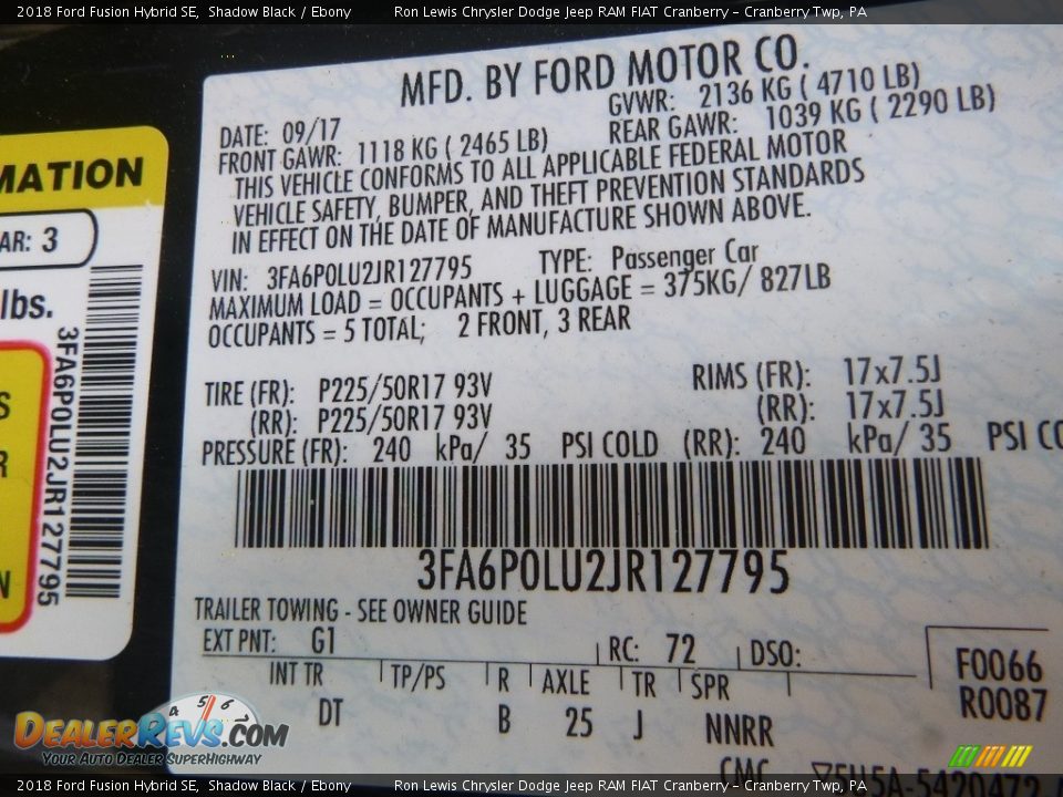 2018 Ford Fusion Hybrid SE Shadow Black / Ebony Photo #16