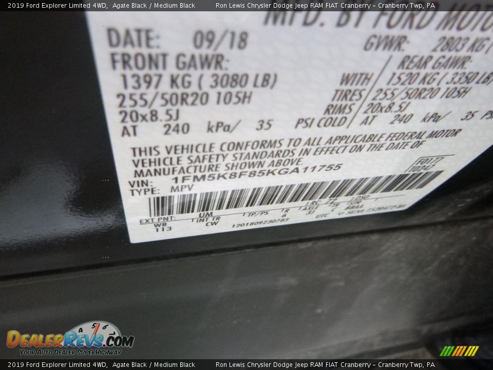 2019 Ford Explorer Limited 4WD Agate Black / Medium Black Photo #16