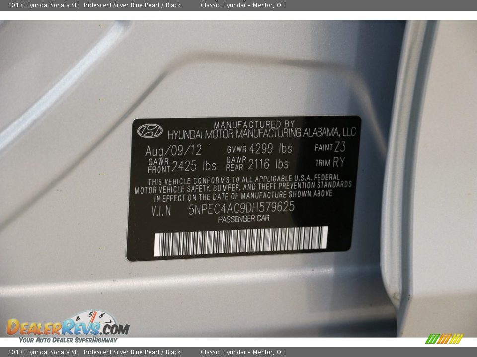 2013 Hyundai Sonata SE Iridescent Silver Blue Pearl / Black Photo #20
