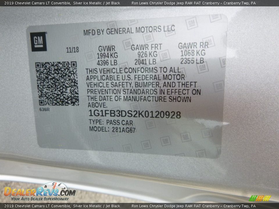 2019 Chevrolet Camaro LT Convertible Silver Ice Metallic / Jet Black Photo #15