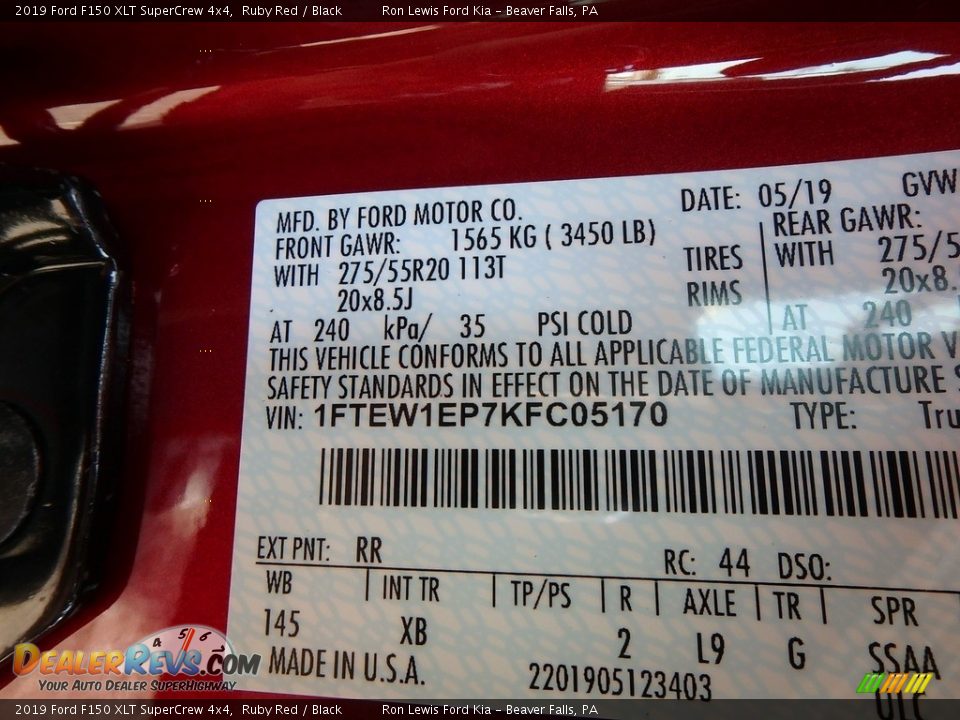 2019 Ford F150 XLT SuperCrew 4x4 Ruby Red / Black Photo #14