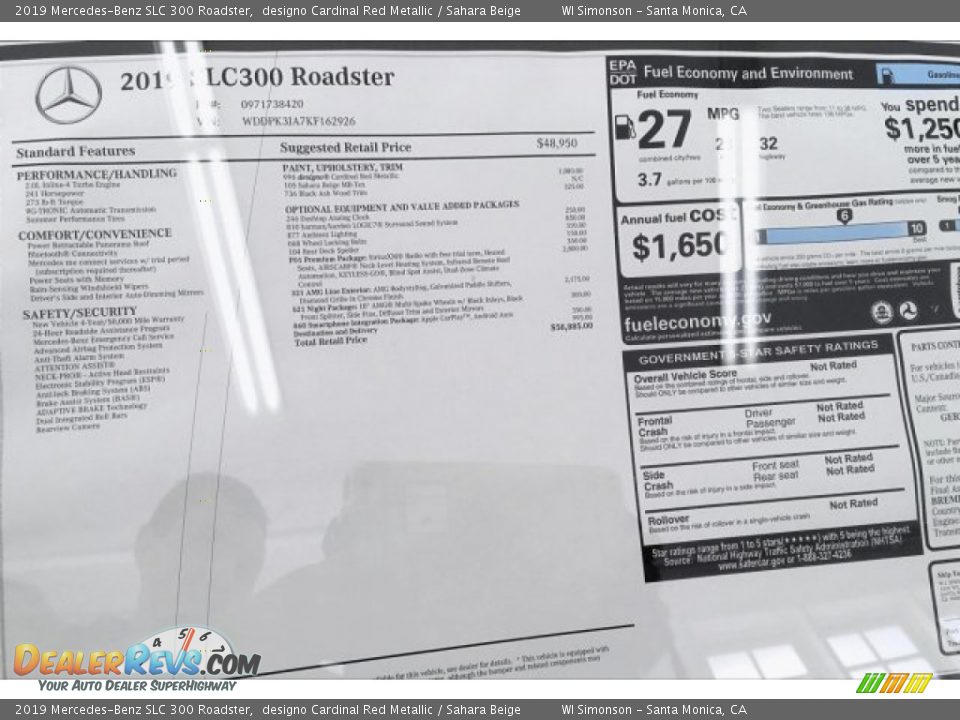 2019 Mercedes-Benz SLC 300 Roadster designo Cardinal Red Metallic / Sahara Beige Photo #10