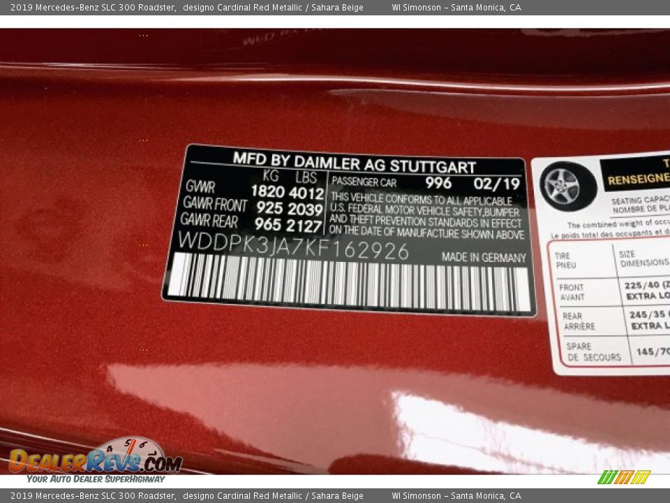 2019 Mercedes-Benz SLC 300 Roadster designo Cardinal Red Metallic / Sahara Beige Photo #11