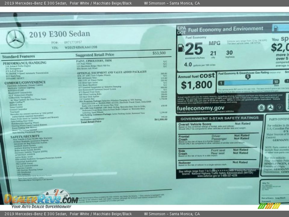 2019 Mercedes-Benz E 300 Sedan Polar White / Macchiato Beige/Black Photo #11
