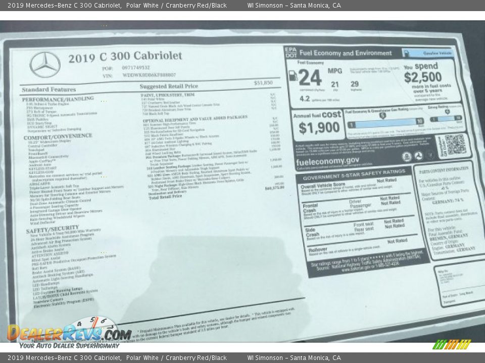2019 Mercedes-Benz C 300 Cabriolet Polar White / Cranberry Red/Black Photo #11