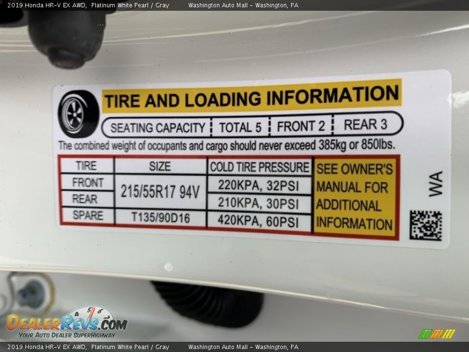 2019 Honda HR-V EX AWD Platinum White Pearl / Gray Photo #8