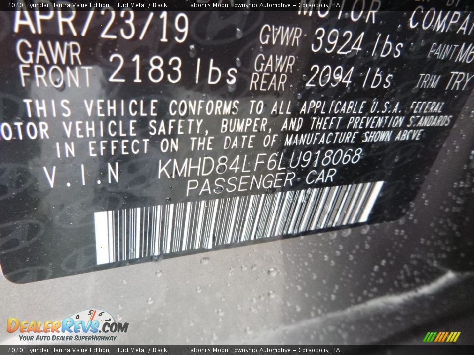 2020 Hyundai Elantra Value Edition Fluid Metal / Black Photo #13