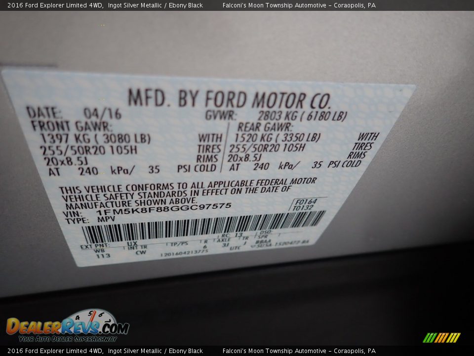 2016 Ford Explorer Limited 4WD Ingot Silver Metallic / Ebony Black Photo #23